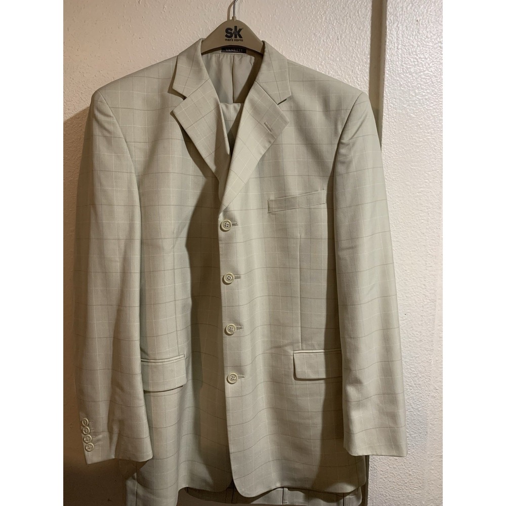 Vanetti Men's 2-Piece Light‎ Grey Pinstripe Suit Jacket 46L Pants 40L